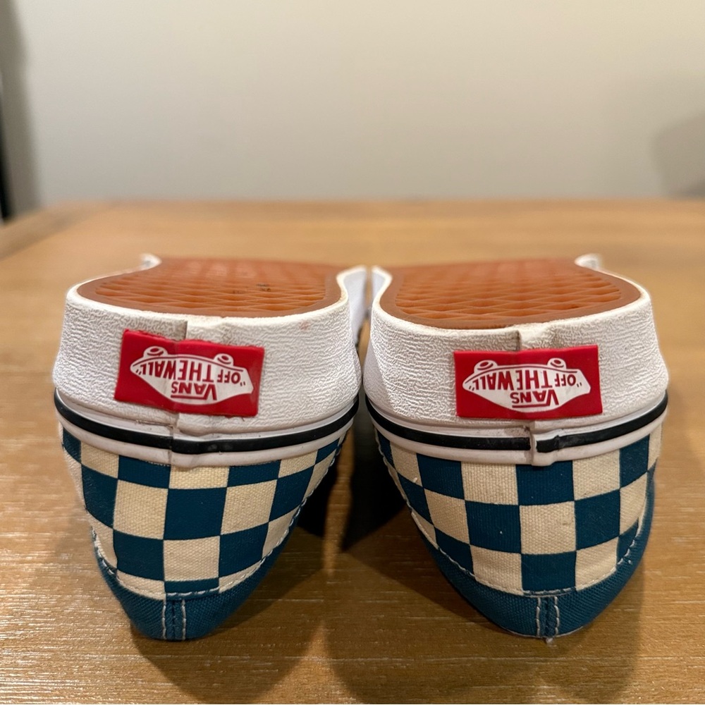 Vans Classic Slip-On Checkerboard Teal Blue Cream White Skater Sz M 7.5 / W 9 - Picture 6 of 10